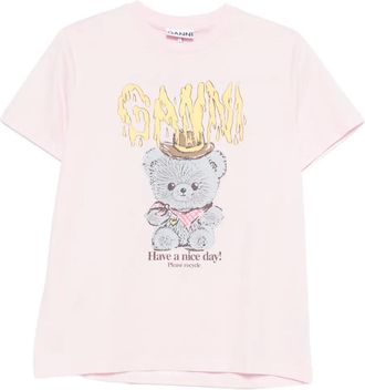 Ganni Teddy cotton jersey T-shirt - Roze