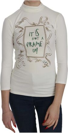 Exte Witte Blouse met Print en Col - Dames - Longsleeves - Wit - M - Katoen - Tops