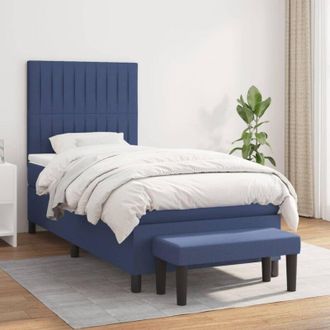 vidaXL Cama Box Spring Con Colch&oacute;n Tela Azul 80x200 Cm Vidaxl