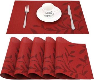 OEM Juego De 6 Manteles Individuales Lavables (rojos), Antideslizantes, Resistentes Al Calor, Al Desgaste Y F&aacute;ciles De Limpiar
