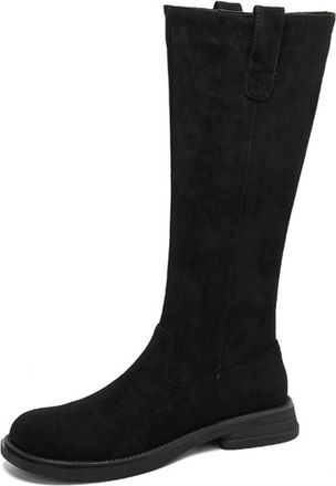 Generic Womens Faux Suede Knee High Boots Round Toe Casual Long Boots with Side Zipper Low Block Heel Knight Boot,Black,5.5 UK