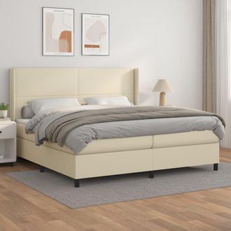 vidaXL Cama Box Spring Con Colch&oacute;n Cuero Sint&eacute;tico Crema 200x200 Cm Vidaxl
