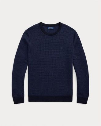 Ralph Lauren Pied-de-poule Trui - Heren - Ronde hals truien - Blauw - S - Wol - Truien & Vesten