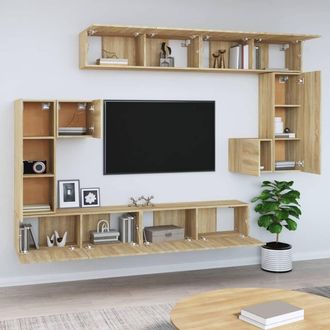 Berkfield Home Classic Wall-mounted TV Cabinet Sonoma Oak Engineered Wood in Light Brown