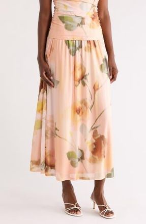 Daniel Rainn Floral Mesh Skirt in Light Peach at Nordstrom Rack, Size X-Small