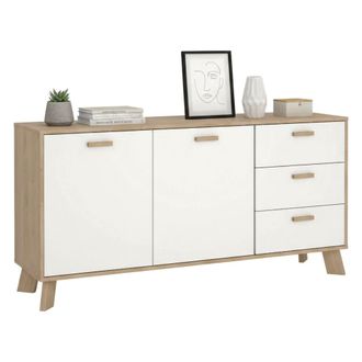 Dmora Aparador Pepito, Buf&eacute; De Sal&oacute;n, Aparador De Sal&oacute;n, Despensa De Cocina, 147x39 H73 Cm, Roble Y Blanco - Dmora
