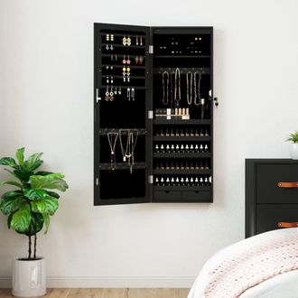 Berkfield Home Mirror Jewellery Cabinet with LED Lights Wall Mounted Black