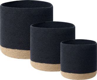Beliani Beliani - Conjunto De 3 Cestas De Algod&oacute;n Beige Negro Yute Ropa Accesorio Boho Basima
