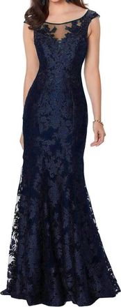 Montage by Mon Cheri Glitter And Bold Trumpet Gown In Navy