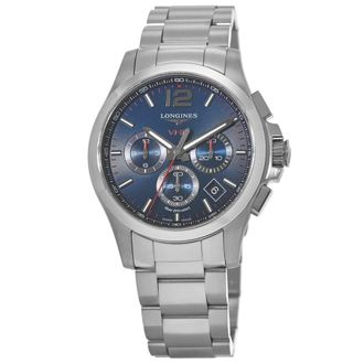 Longines Conquest V. H.P. Chronograph Blue Dial Steel Mens Watch L3.717.4.96.6