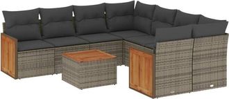 vidaXL Set De Muebles De Jard&iacute;n 9 Pzas Y Cojines Rat&aacute;n Sint&eacute;tico Gris Vidaxl