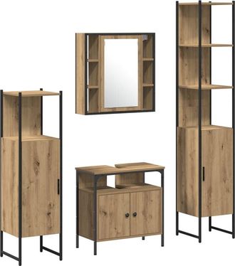vidaXL Vidaxl - Juego De Gabinetes De Ba&ntilde;o Con Estante 4 Pcs Roble Artisan