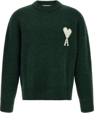 Ami Dark Green Logo Crew Neck Sweater