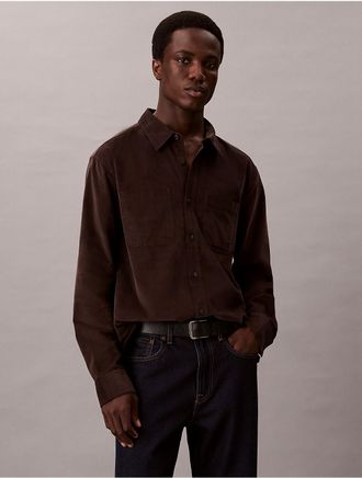 Calvin Klein Jeans Calvin Klein Mens Corduroy Relaxed Button-Down Shirt - Brown - XS