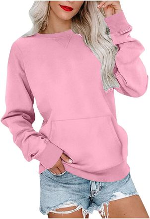 Generic Oversized Sweatshirts Women, Ladies Sweatshirts without Hood Womens Oversized Crewneck Long Sleeve Jumpers Casual Thin Plain Tunic Tops Classic Fit Au