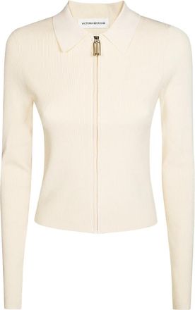 Victoria Beckham Zipped Polo Top - Dames - Vesten - Beige - M - Truien & Vesten