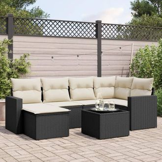 vidaXL Set De Comedor De Jard&iacute;n 7 Pzas Y Cojines Rat&aacute;n Sint&eacute;tico Negro Vidaxl