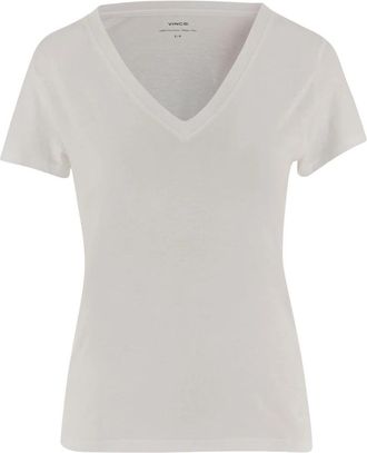 Vince Essential Pima Cotton V-Neck T-Shirt - Dames - T-shirts - Wit - L - Katoen - Tops