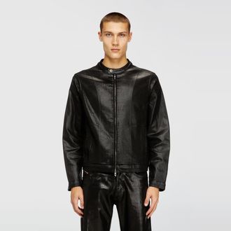 Diesel Moto jacket in shiny coated JoggJeans - Denim Jackets - Man - Black