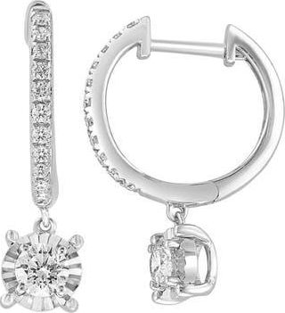 Effy Sterling Silver Diamond Drop Huggie Hoop Earrings in White at Nordstrom Rack