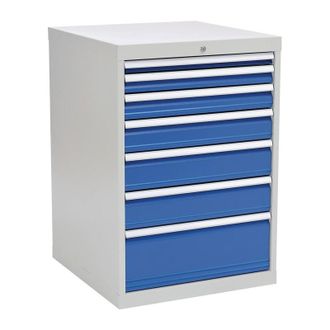OEM Armario De Cajones H1019xl705xf736mm Gris Claro / Azul Se&ntilde;al 7 Cajones, Extensi&oacute;n Completa