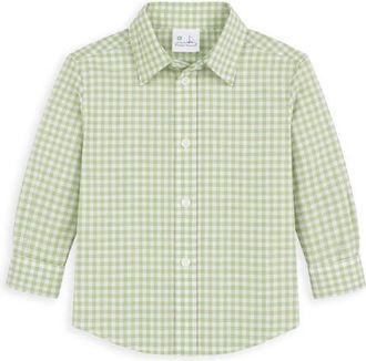 Florence Eiseman Check Button Down Shirt in White & Sage Check at Nordstrom, Size 18M