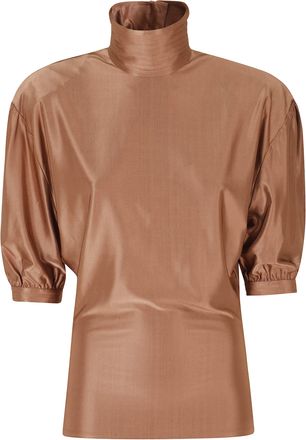 Paco Rabanne Caramel Asymmetrical Blouson Viscose-Blend Top
