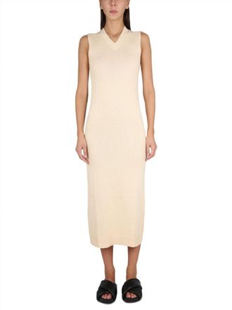 Aspesi V-Neck Long Dress With Ribbed Edges