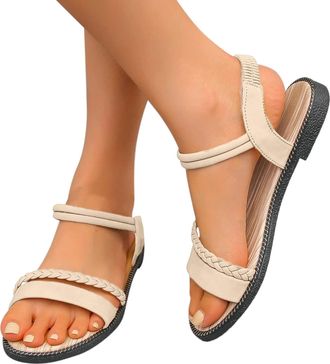 Generic Cocila Sandals For Women Size 6 Ladies One Line Elastic Foot Flat Casual Fashion Slippers Beach Beige, 5.5 Leather Open Toe Shoes Pink Wedges WomenS C