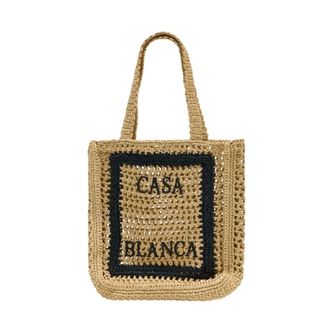 Casablanca Tote Bags, unisex, Beige, Size: ONE SIZE Raffia Shopper Bag