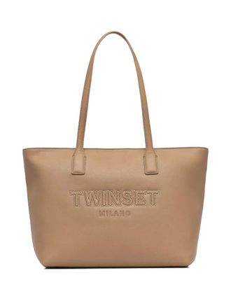 Twin-Set logo-embossed tote bag - women - Calf Leather - One Size - Brown