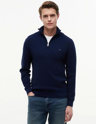 Tommy Hilfiger Mens Tommy Hilfiger Seasonal Structure 1/4 Zip Mens Mock Neck Sweatshirt - Carbon Navy - Size: 38