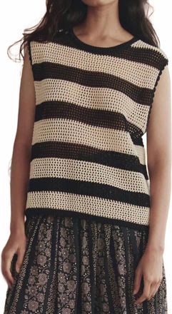 The Great. The Crochet Sweater Shell Top In Black /cream