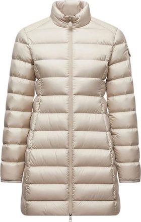 Moncler Beige Middellange Donsjas - Dames - Gewatteerde jassen - Beige - S - Polyester - Jassen