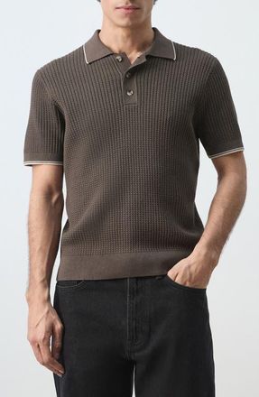 Mango Fine Knit Herringbone Polo in Chocolate at Nordstrom, Size X-Large