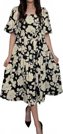 Entro Classic Petals Midi Dress In Black