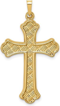 Diamond2Deal 14k Yellow Gold Hollow Polished Woven Fleur de Lis Cross Pendant