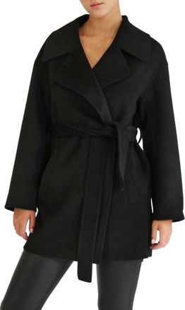 Belle & Bloom Eternal Flame Tie Waist Wool Blend Coat in Black at Nordstrom, Size Medium