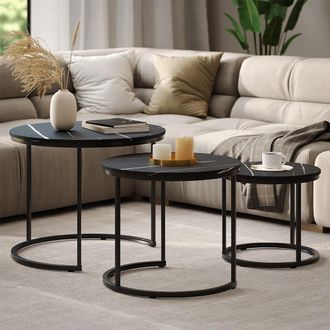 Vicco Juego De Mesa De Centro Montreal, M&aacute;rmol Negro, 55 X 55 Cm 3 Partes, Vicco