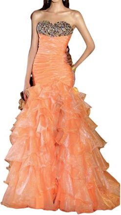 Alyce Paris Strapless Beaded Mermaid Gown In Orange