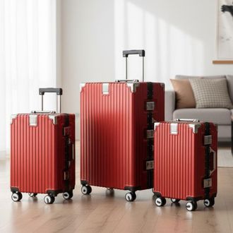 Infinity Leather Red Hardshell Dual 4 Wheel ABS Bagagetrolley Hard Shell Cabin Koffer Set
