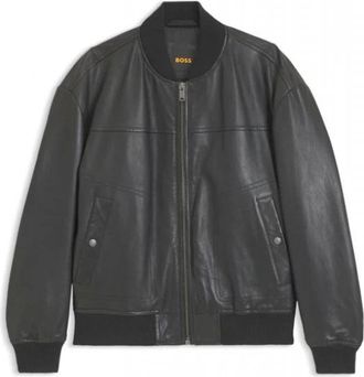 HUGO BOSS Leren Bomberjack - Heren - Bomber jackets - Zwart - 3XL - Leer - Jassen