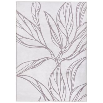 Beliani Alfombra Minimalista 160 X 230 Cm De Tela Motivo Hojas Sala De Estar Dormitorio Apto Para Calefacci&oacute;n Por Suelo Radiante Base Antideslizante Pelo Cort