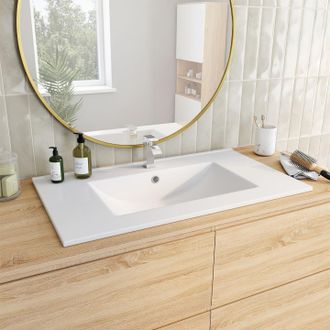 IDMarket Lavabo Rectangular Encastrado De Cer&aacute;mica Blanca L. 81 X A. 46 X A. 17 Cm