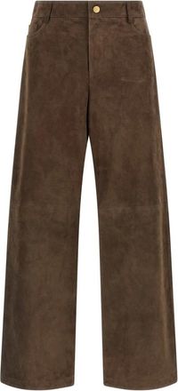 Max Mara Broeken, Dames, Bruin, XS, Leer, Smm Fulmine Suede Broeken