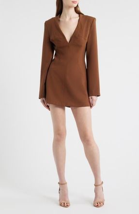Black Halo Kenna Long Sleeve Minidress in Mocha at Nordstrom, Size 12