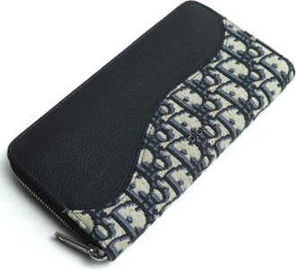 Dior Navy Canvas Leather Long Wallet (Bi-Fold) (Pre-Owned)