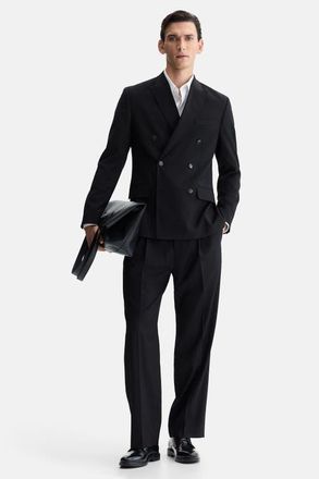 H&M Regular Fit Tailored Trousers in Black at Nordstrom, Size 42