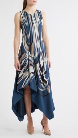 BOSS Donaria Shark Bite Hem Dress in Blue Jay Swirl at Nordstrom Rack, Size 10