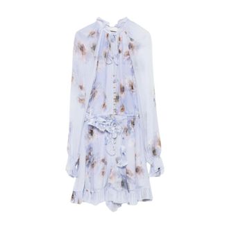 Zimmermann Kleedjes, Dames, Veelkleurig, L, Bloemenprint Gerimpelde Zoom Jurk